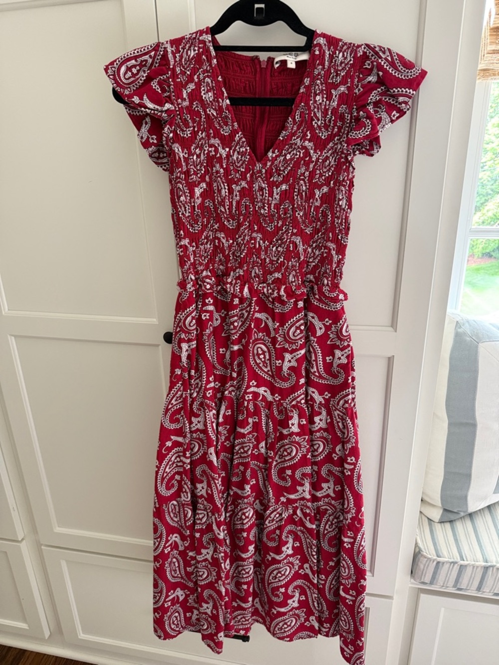Sea New York Red Paisley V-Neck Midi Dress